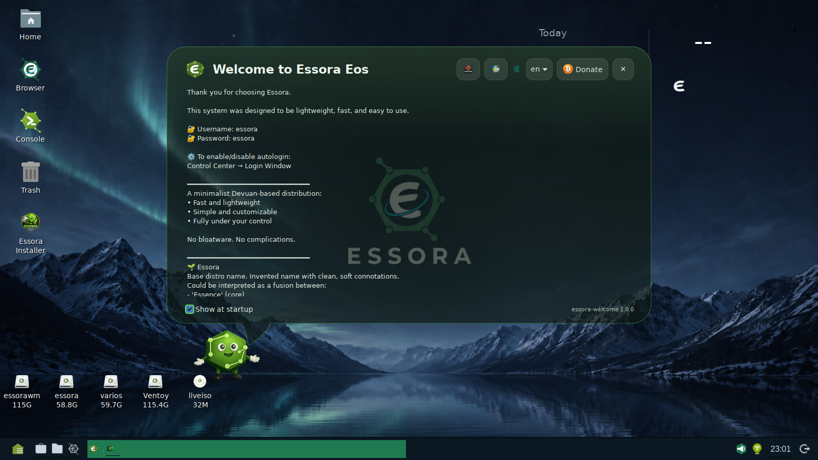 Essora Eos Fluxbox XLibre desktop