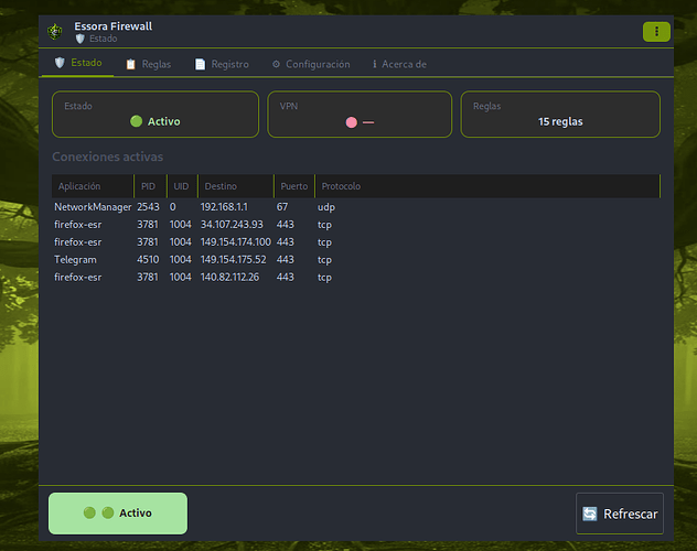 Essora Firewall interface