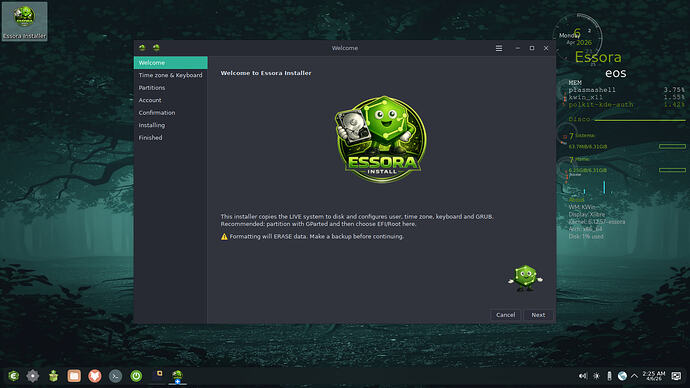 Essora Installer graphical wizard