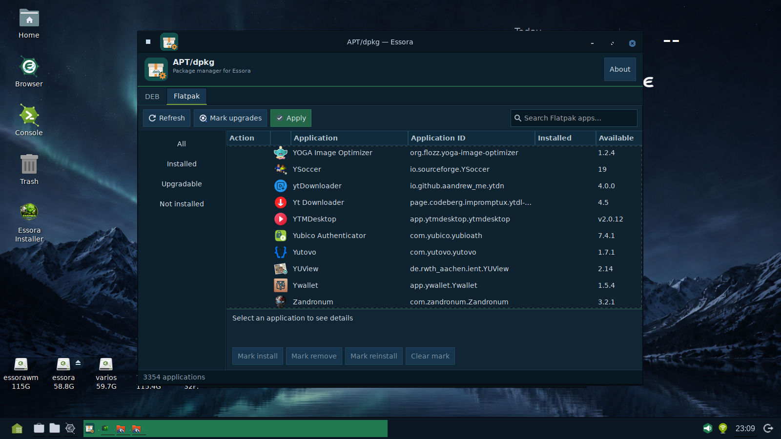 Flatpak applications in Essora package manager