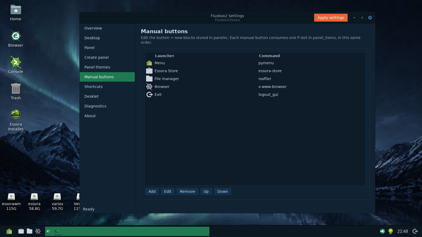 Fluxbox2 Settings manual panel buttons and PyMenu integration