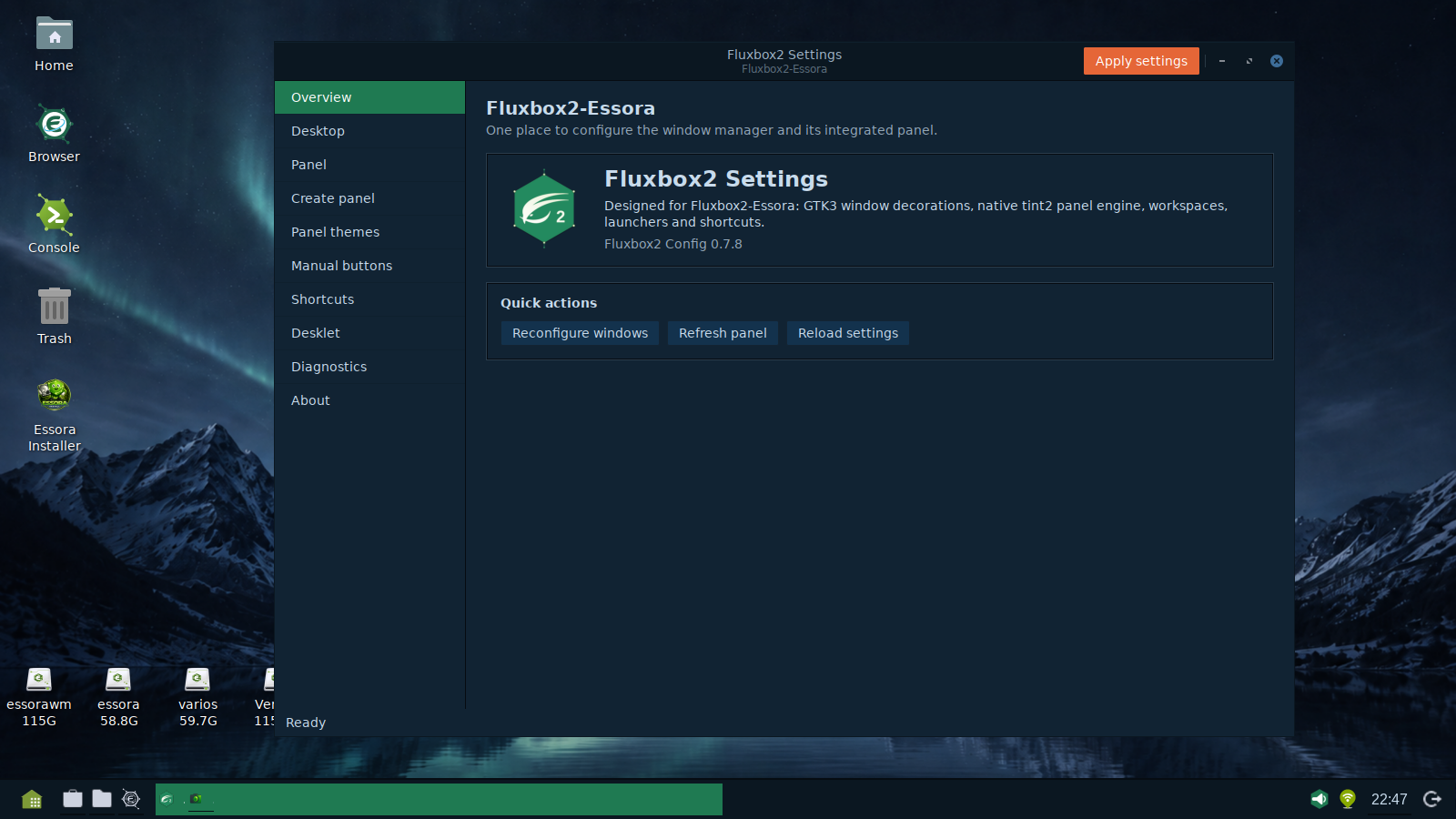 Fluxbox2 Settings configuration overview