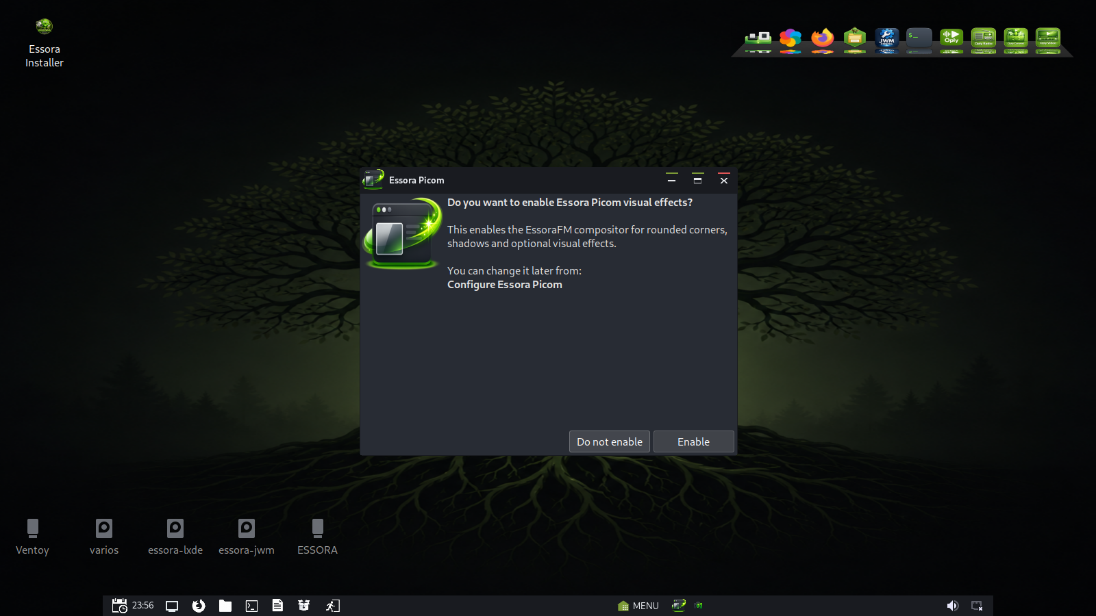 Essora first start Picom setup